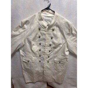 Bloomingdales Womens Double-Breasted Military Jacket White Button Front Pockets